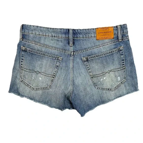 LUCKY BRAND The Cut Off Mid Rise Denim Shorts US 6/28 Distressed Blue Cowgirl - Picture 11 of 13